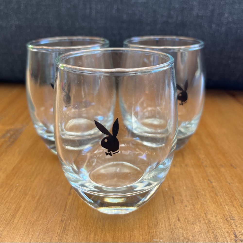 Set of 3 Vintage Playboy Bunny Logo Whiskey Tumbler Glassware